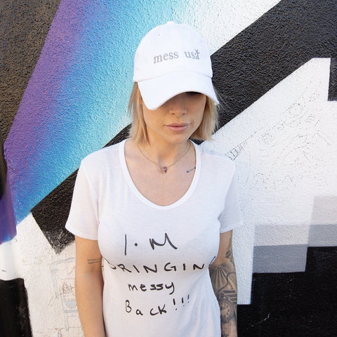 Mess USA - White Distressed Dad Hat mess usa cap GhostCircus Apparel