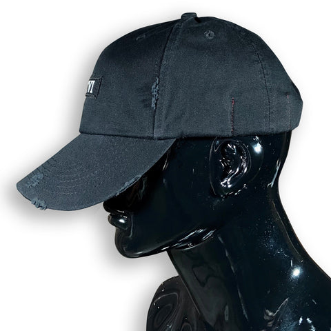 GC6 Black Distressed Cap Caps GhostCircus Apparel Black/ White