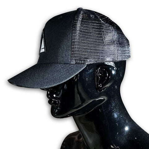 Black Snap Back Trucker Cap with Black and White Embroidery and 3 Studs - Out Now! Caps GhostCircus Apparel Black/ White