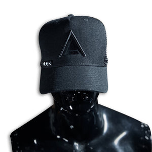 Black Stud + Black 3D Embroidered Snap Back Caps GhostCircus Apparel black + black logo + black studs