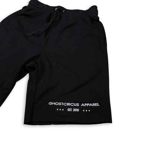 GC Est Black Comfy Short with White Embroidery Bottom GhostCircus Apparel