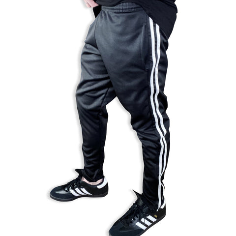 Pro Style Track Joggers with Light Grey Stripes Joggers GhostCircus Apparel Small Black/ Light Grey Stripes 