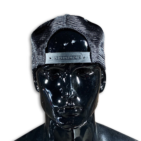 Black Snap Back Trucker Cap with Black and White Embroidery and 3 Studs - Out Now! Caps GhostCircus Apparel