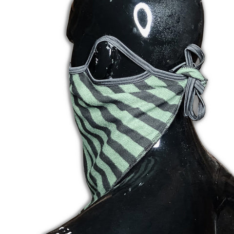 Green Stripe Outlaw 2.0 Bandana with Ear Loops Nose Wire and Filter Pocket Bandana GhostCircus Apparel