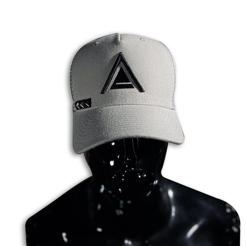 Light Grey Snap Back Trucker Cap with Black Stud/ 3D Embroidery Caps GhostCircus Apparel Grey/ Black 