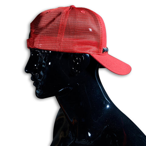 Red Snap Back Trucker Cap With Black Stud/ 3D Embroidery Caps GhostCircus Apparel 