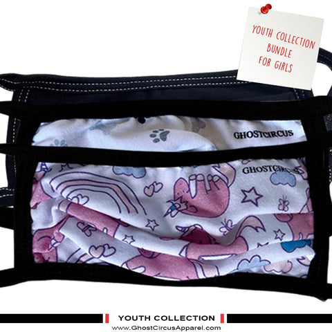 3 Pack of Face Masks For Girls Fashion Cover GhostCircus Apparel youth collection bundle for girls