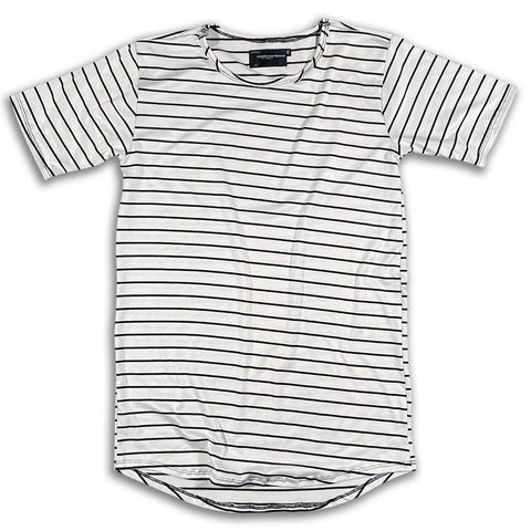 Black Stripe Raw Collar Premium Scoop Bottom Unisex Tee Scoop T-shirt GhostCircus Apparel 