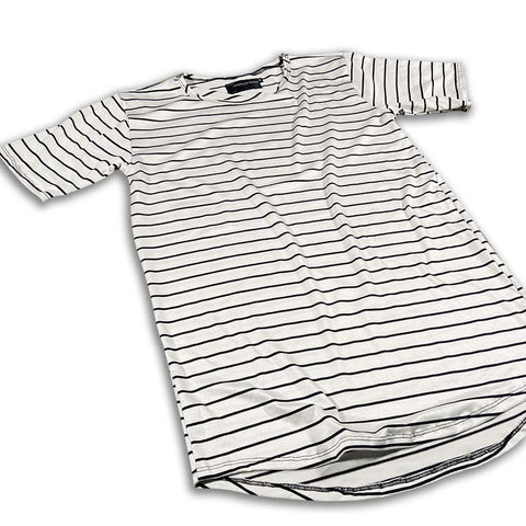 Black Stripe Raw Collar Premium Scoop Bottom Unisex Tee Scoop T-shirt GhostCircus Apparel S White Stripe 