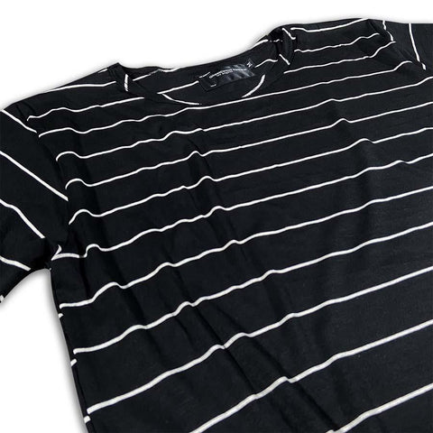 Black Stripe Raw Collar Premium Scoop Bottom Unisex Tee Scoop T-shirt GhostCircus Apparel S Black Stripe 