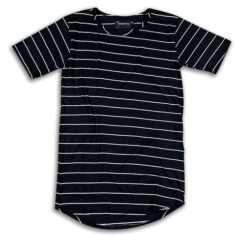 Black Stripe Raw Collar Premium Scoop Bottom Unisex Tee Scoop T-shirt GhostCircus Apparel 