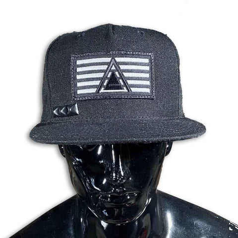 Black Flat Bill Cap with 5 Year Patch and Stud Caps GhostCircus Apparel black 
