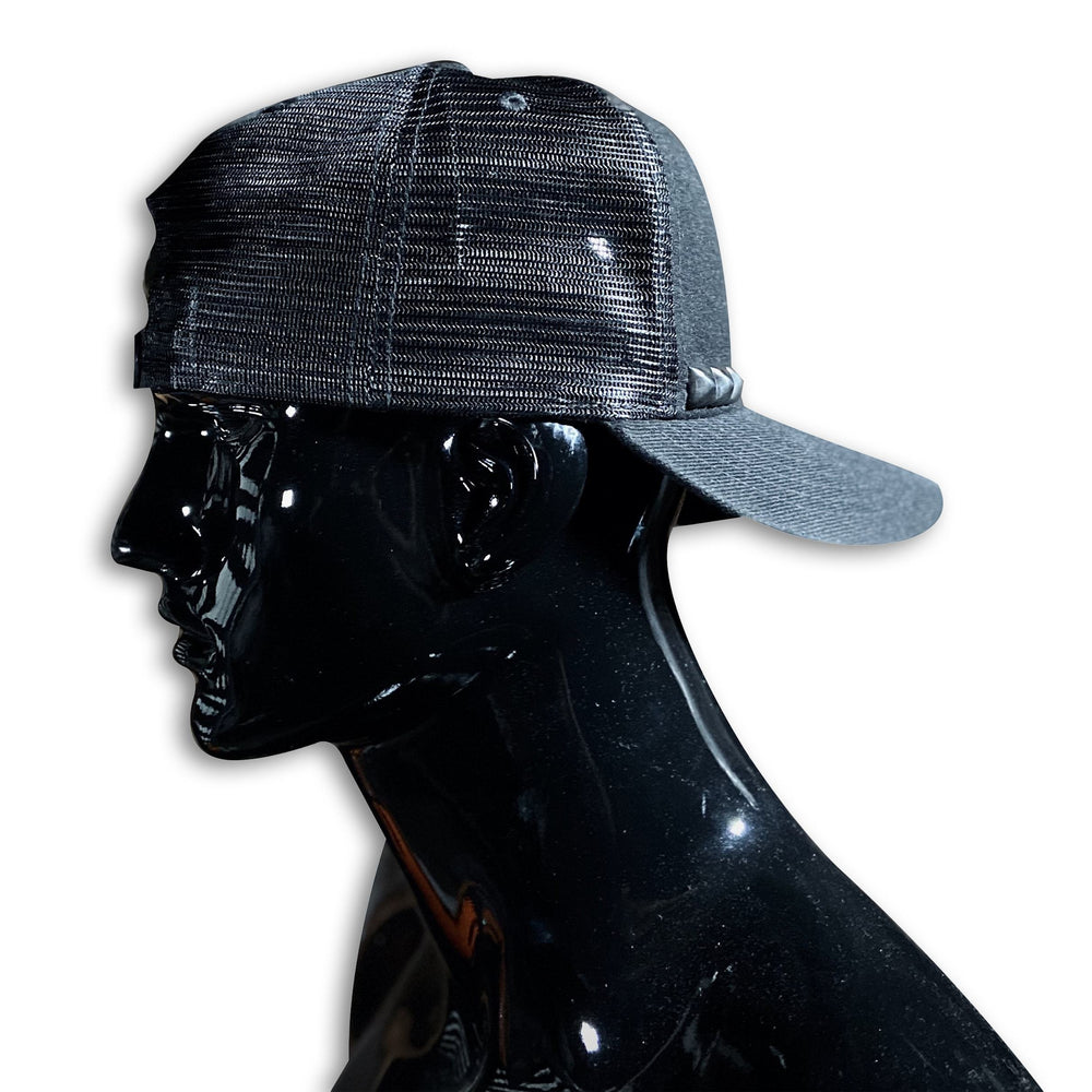 Black Stud + Black 3D Embroidered Snap Back Caps GhostCircus Apparel black + black logo + black studs 