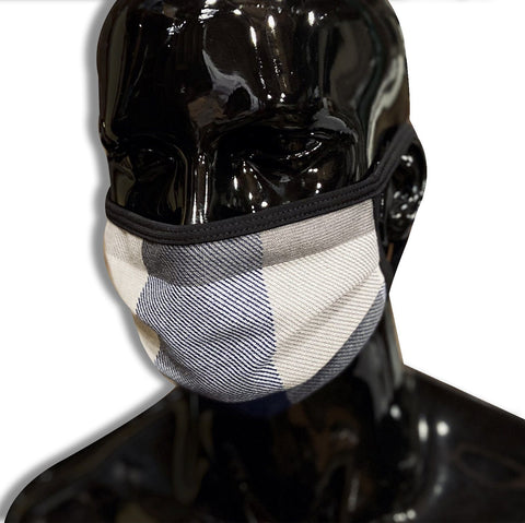 Blue/ Grey Plaid Face Mask with Pocket Fashion Cover GhostCircus Apparel Blue/ Grey Plaid 