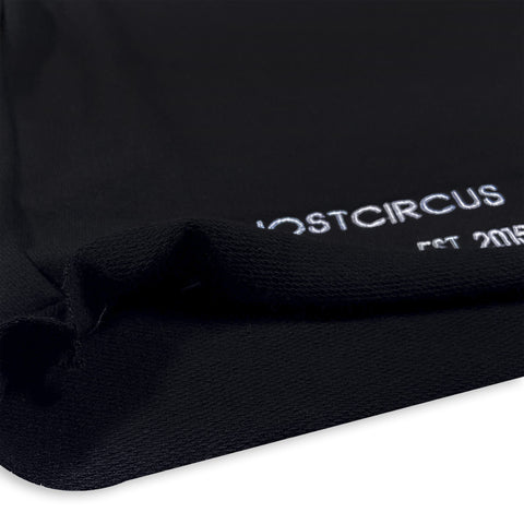 GC Est Black Comfy Short with White Embroidery Bottom GhostCircus Apparel 