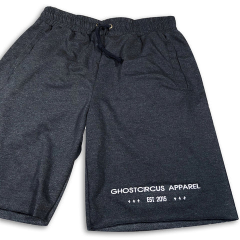 GC Est Charcoal Grey Comfy Short - with White Embroidery Bottom GhostCircus Apparel 