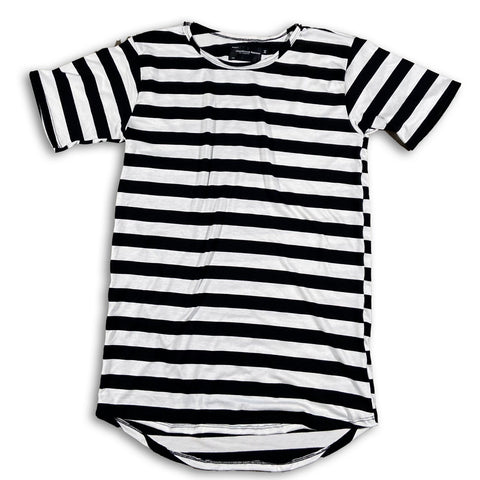 White Stripe Raw Collar Premium Scoop Bottom Unisex Tee Scoop T-shirt GhostCircus Apparel 
