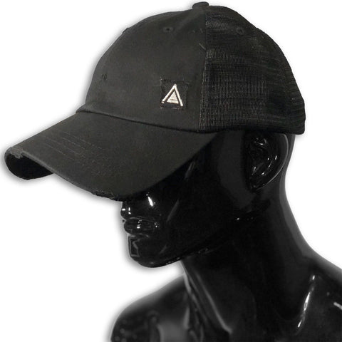 Black Low Ride Distressed Cap Caps GhostCircus Apparel LOW RIDE CAP BLACK 