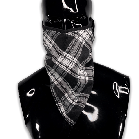 Black Plaid Outlaw 2.0 Bandana with Ear Loops Nose Wire and Filter Pocket Bandana GhostCircus Apparel 