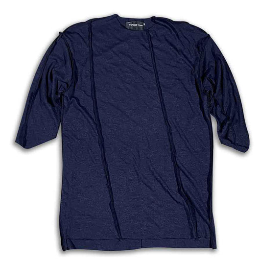 Deep Navy Heather Post Apocalyptic Raw Edge 3Q Sleeve Unisex Tee Scoop T-shirt GhostCircus Apparel 