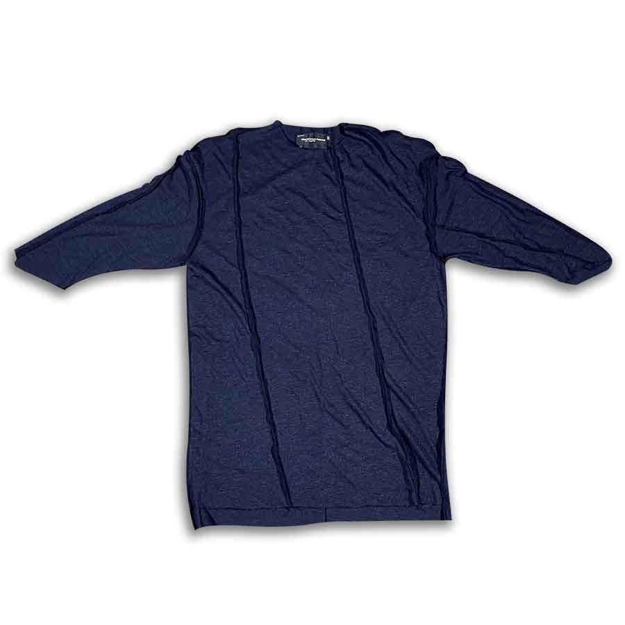 Deep Navy Heather Post Apocalyptic Raw Edge 3Q Sleeve Unisex Tee Scoop T-shirt GhostCircus Apparel 