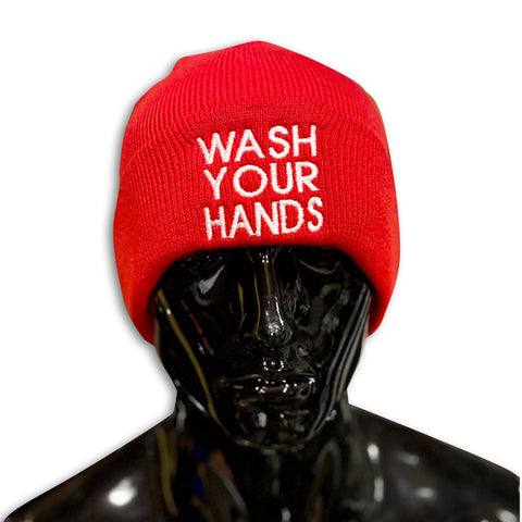 Wash Your Hands Beanie - Red With White Embroidery beanie GhostCircus Apparel Red With White Embroidery 