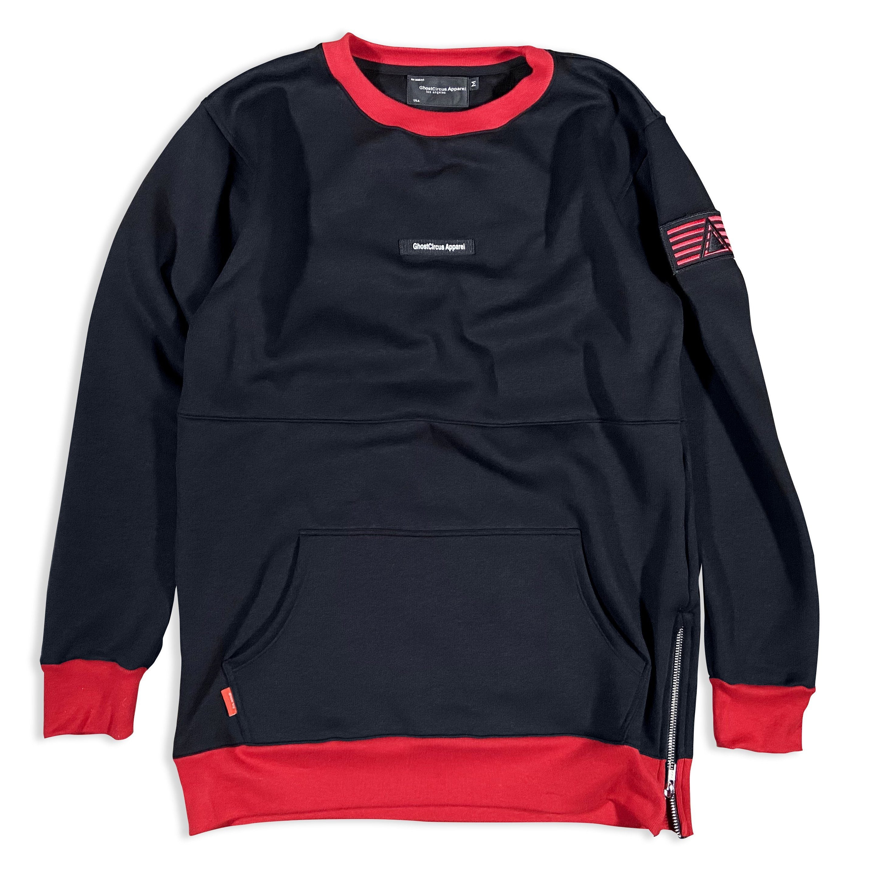 GC6 Black with Red Premium Longline Lifestyle Crew Neck Sweatshirt