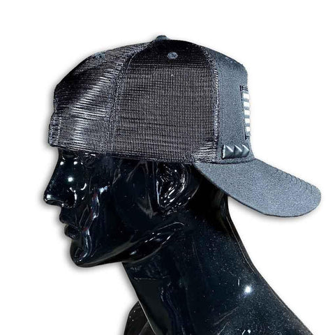 Black Trucker Cap with 5 Year Patch and Stud Caps GhostCircus Apparel 