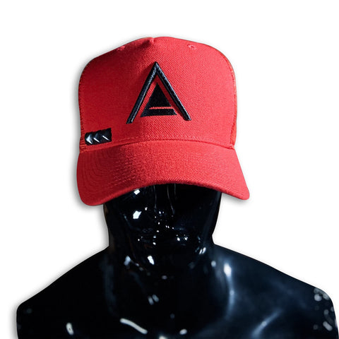 Red Snap Back Trucker Cap With Black Stud/ 3D Embroidery Caps GhostCircus Apparel Red/ Black 