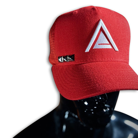 Silver Stud + White 3D Embroidered Snap Back Caps GhostCircus Apparel red + white logo + silver studs 