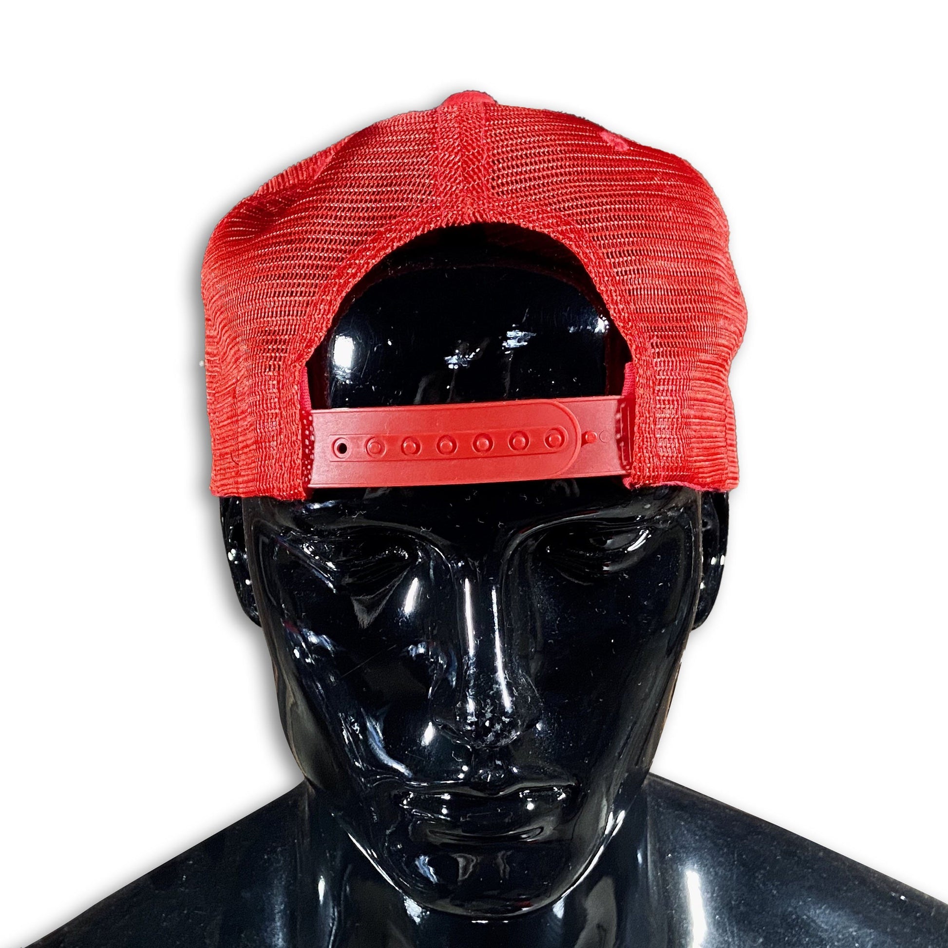 Red Trucker Cap with 5 Year Patch and Stud Caps GhostCircus Apparel 